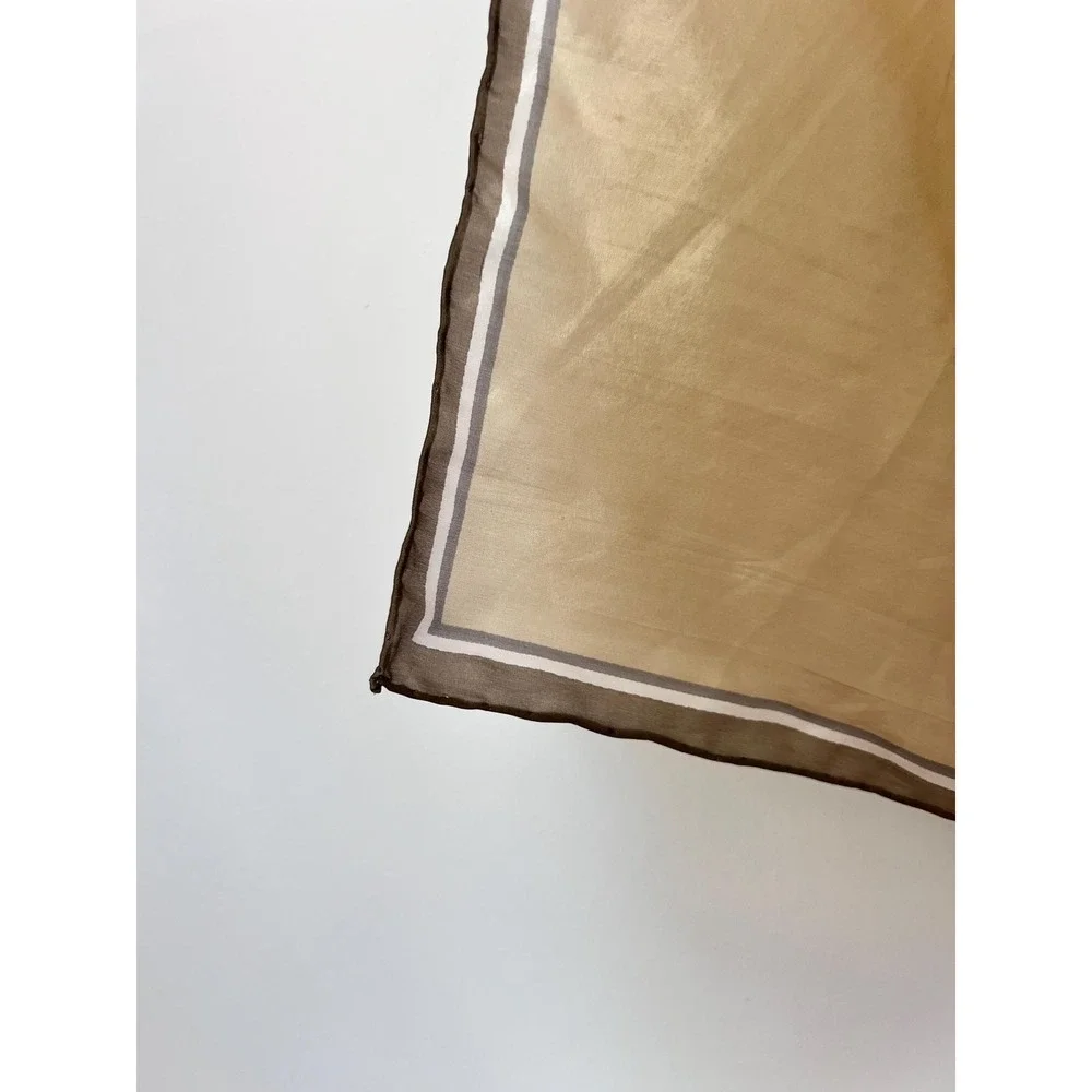Vintage‎ Abstract Leaf Print Square Silk Scarf Tan Rust Grey Earth Tones 28x29
